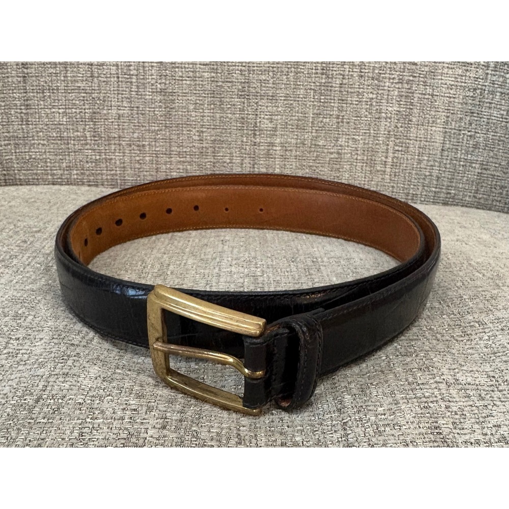 Trafalgar Mens Black Alligator Embossed Leather Belt Gold Buckle Made in USA 40